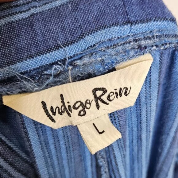 Indigo Rein Linen Blend Belted Cropped Pants Wide-Leg Blue Striped Women's Large - Picture 8 of 9